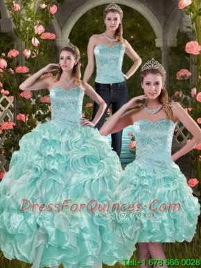 2015 Elegant Aqual Blue Quinceanera Dresses with Beading and Ruffles