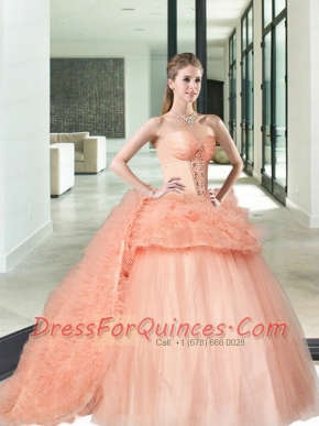 Detachable and Hot Sales Pink Sweet 16 Dress with Beading and Ruffles For 2015