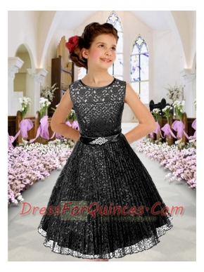 Lace and Beading A-Line Scoop Knee-length Flower Girl Dress in Black