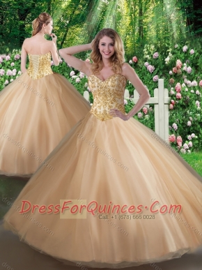 2016 Affordable A Line Champagne Sweet 16 Gowns with Beading