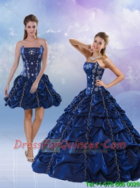 2015 Pretty Strapless Navy Blue Quinceanera Dress with Pick-ups and Beading