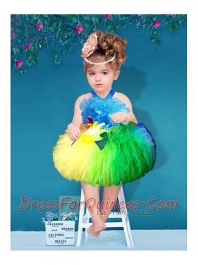 Pretty Multi-color Ball Gown Halter Top Mini-length Little Girl Dresses