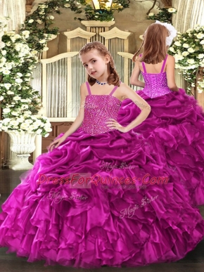 Excellent Organza Sleeveless Floor Length Kids Formal Wear and Beading and Ruffles