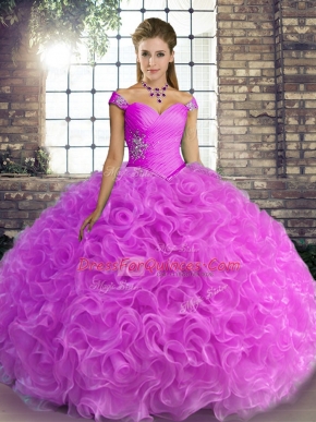 Simple Lilac Sleeveless Fabric With Rolling Flowers Lace Up Quinceanera Gowns for Military Ball and Sweet 16 and Quinceanera