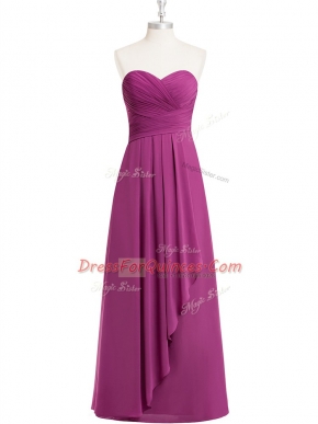 Vintage Fuchsia Sleeveless Ruching Floor Length Prom Dress
