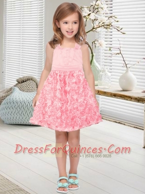 2014 Pink A-Line Halter Cute Flower Girl Dress with Rolling Flowers