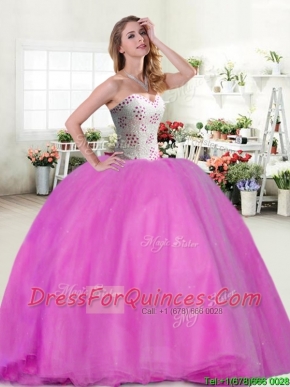 Wonderful Beaded Really Puffy Quinceanera Dress in Hot Pink