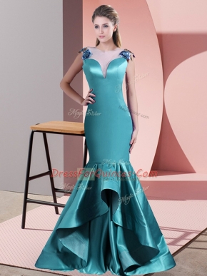 Customized Teal Scoop Neckline Beading and Lace Sleeveless Zipper