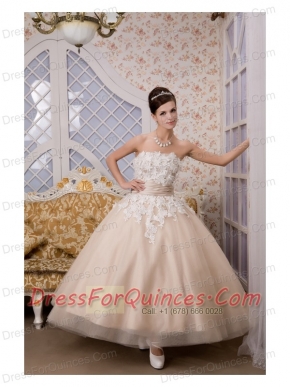Prom Dress Beautiful A-line Strapless Ankle-length Tulle Appliques
