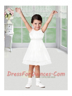 Sweet A-Line Scoop Mini-length Flower Girl Dress in White