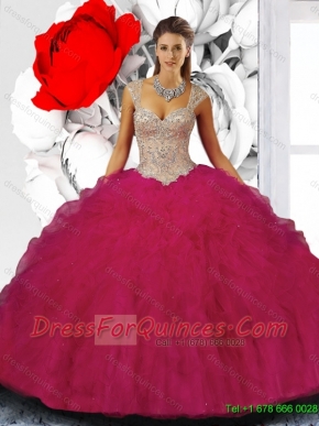 Exquisite Ball Gown Straps Quinceanera Dresses with Beading for 2016 Fall