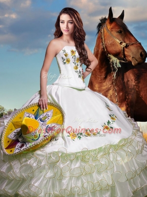 Custom Designed White Strapless Neckline Embroidery and Ruffled Layers 15th Birthday Dress Sleeveless Lace Up