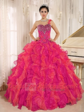 Luxurious Red One Shoulder Beaded Ruffles Beautiful Quinceanera Dress In Spring Or Winter