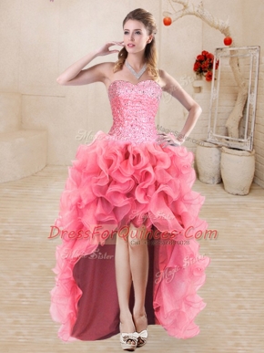 Cute Sweetheart Sleeveless Lace Up Prom Dress Watermelon Red Organza