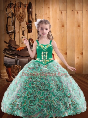 Multi-color Straps Neckline Embroidery and Ruffles Child Pageant Dress Sleeveless Lace Up