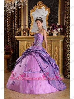 Lavender Ball Gown Strapless Floor-length Taffeta Beading Quinceanera Dress