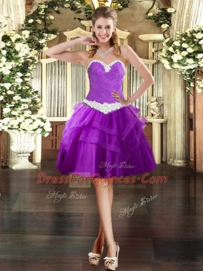 Beauteous Sweetheart Sleeveless Tulle Evening Dress Appliques and Ruffled Layers Lace Up