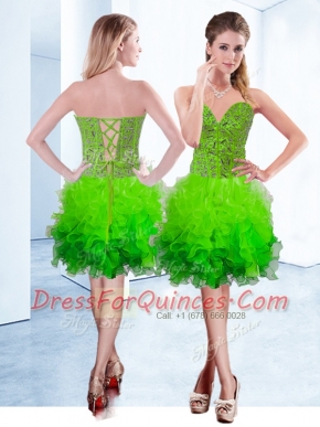 A-line Organza Sweetheart Sleeveless Ruffles Knee Length Lace Up Prom Evening Gown