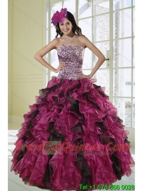 2015 Unique Ball Gown Dress for Quinceanera with Leopard Print