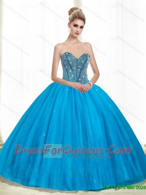 2015 Cheap Sweetheart Ball Gown Beading Quinceanera Dresses in Teal