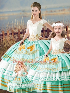 Discount Embroidery and Ruffled Layers Sweet 16 Dress Apple Green Lace Up Sleeveless Floor Length
