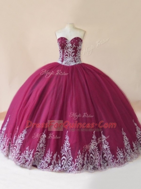 Sweetheart Sleeveless Lace Up Quinceanera Dress Burgundy Tulle