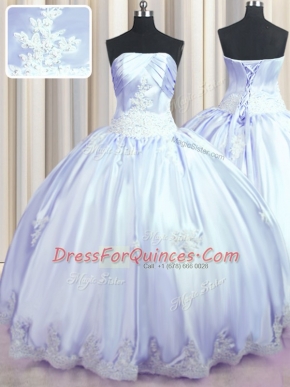 Lavender Sleeveless Taffeta Lace Up Quinceanera Gown for Military Ball and Sweet 16 and Quinceanera