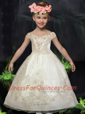 Ball Gown Off the Shoulder White Ball Gown Appliques Flower Girl Dresses