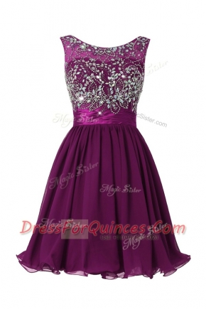 Scoop Purple Sleeveless Chiffon Zipper Homecoming Dress for Prom and Party