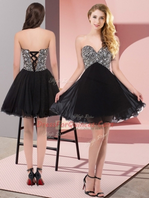 Sleeveless Lace Up Mini Length Beading Prom Gown