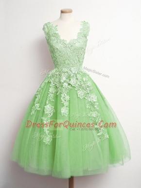 V-neck Sleeveless Tulle Damas Dress Appliques Lace Up