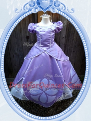Clearance Scoop Lavender Short Sleeves Satin Zipper Flower Girl Dresses for Quinceanera and Wedding Party