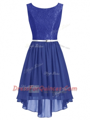 Scoop Blue Side Zipper Lace and Belt Sleeveless High Low