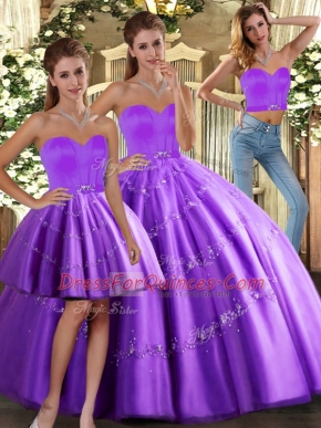 Dynamic Purple Sweetheart Lace Up Beading Quinceanera Dress Sleeveless
