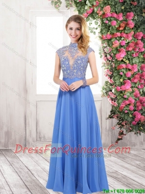 Popular Empire High Neck Prom Dresses with Brush Train