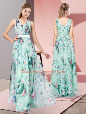 Multi-color Empire Pattern Homecoming Dress Zipper Printed Sleeveless Floor Length