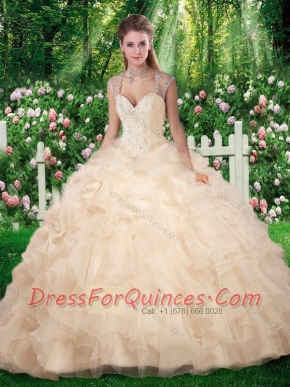 Pretty Champange Quinceanera Dresses with Beading and Appliques