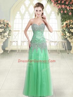 Column/Sheath Tulle Sweetheart Sleeveless Beading Floor Length Zipper Party Dress Wholesale