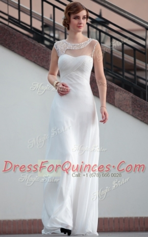 Enchanting White Satin Zipper Sleeveless Floor Length Beading and Lace