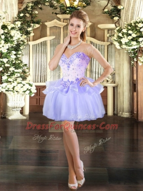 Lavender Sleeveless Organza Lace Up Prom Gown for Prom and Party