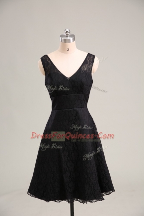 Black A-line Lace Party Dress for Girls Zipper Lace Sleeveless Mini Length