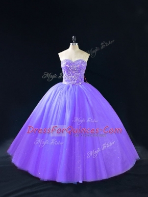 Modest Lavender Sweetheart Neckline Beading Quinceanera Gowns Sleeveless Lace Up
