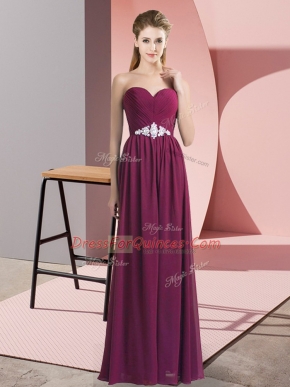 Sweet Burgundy Sleeveless Chiffon Backless Prom Dress for Prom and Party
