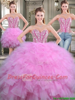 Lovely Beaded and Ruffled Tulle Detachable Quinceanera Dresses in Lilac