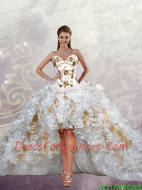2015 Hot Sale Appliques and Ruffles White Prom Dress