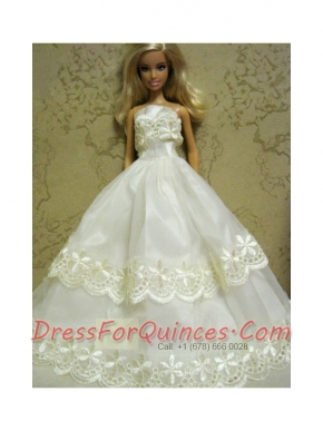 Beautiful Organza Embroidery White Barbie Doll Dress