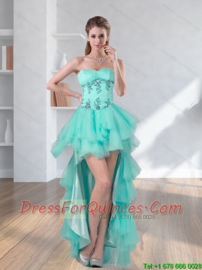 High Low Turquoise Sweetheart Christmas Party Dresses with Embroidery