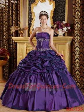 Sweet 16 Dresses In Eggplant Purple Ball Gown Strapless Floor-length With Pick-ups Taffeta
