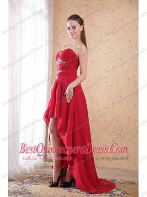 Red A-Line / Princess Sweetheart High-low Chiffon Beading Prom Dress