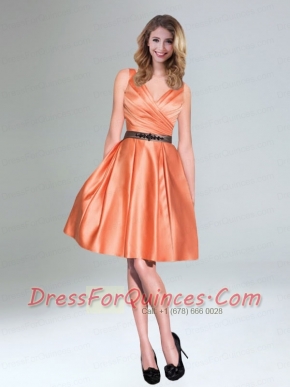 Low Price Orange Taffeta Short V Neck Dama Dresses